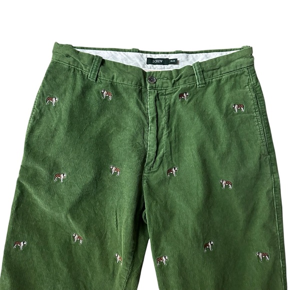 J. Crew Vintage Green Corduroy Pants Embroidered Saint Bernard Dogs Size 34 x 32 - Picture 3 of 12